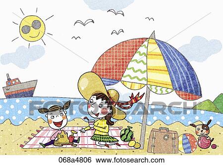child enjoying summer vacation with mother View Large Illustration Stock Illustration - child enjoying summer vacation with mother. Fotosearch
