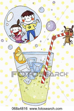 Stock Illustration - children and cold beverage. Fotosearch