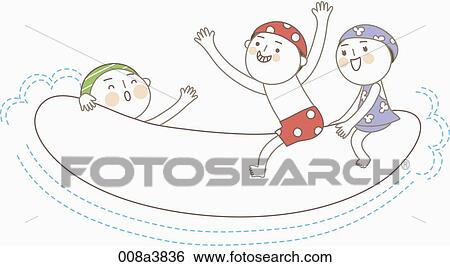 Stock Illustration - children playing by the sea side. Fotosearch