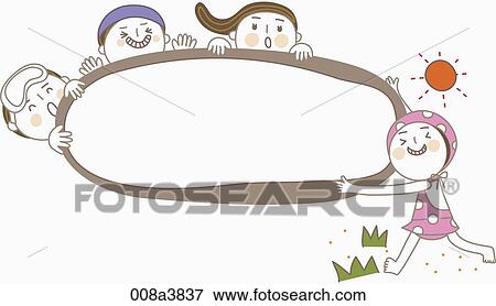 Stock Illustration - children playing by the sea side. Fotosearch