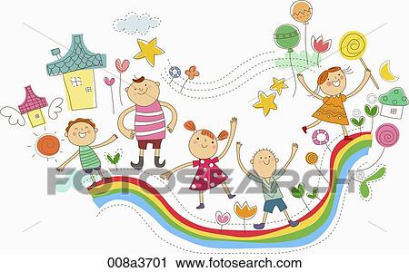 Children playing outdoors View Large Illustration Clip Art - Children playing outdoors. Fotosearch