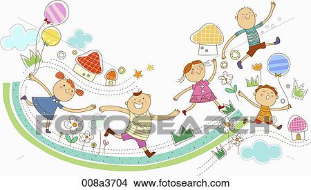 Children playing outdoors View Large Illustration Stock Illustration - Children playing outdoors. Fotosearch