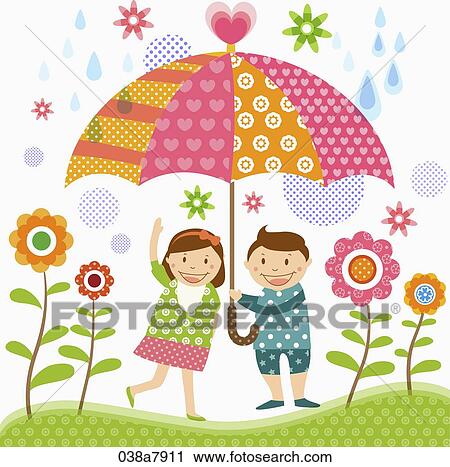 children under the umbrella View Large Illustration Clip Art - children under the umbrella. Fotosearch