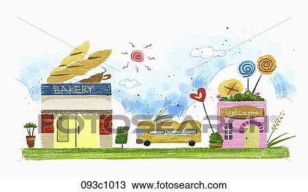 exterior of bakery View Large Illustration Drawing - exterior of bakery. Fotosearch
