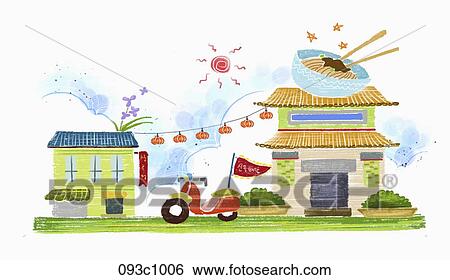 exterior of chinese food restaurant View Large Illustration Stock Illustration - exterior of chinese food restaurant. Fotosearch