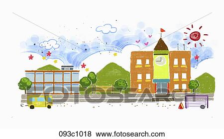 exterior of elementary school View Large Illustration Stock Illustration - exterior of elementary school. Fotosearch