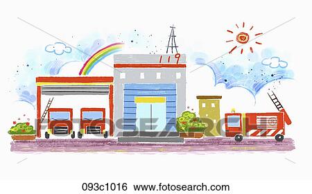 Stock Illustration - exterior of fire station. Fotosearch