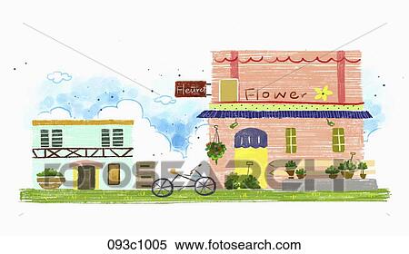 Stock Illustration - exterior of flower shop. Fotosearch