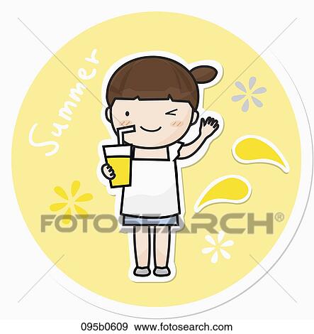 Stock Illustration - girl drinking beverage. Fotosearch