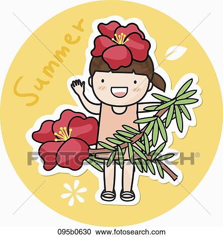 girl holding camelias View Large Illustration Clipart - girl holding camelias. Fotosearch