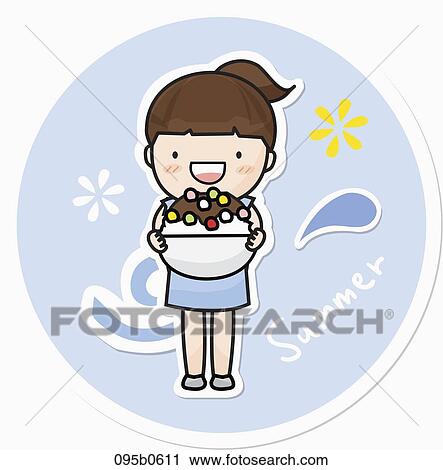 girl holding red bean sherbet View Large Illustration Clip Art - girl holding red bean sherbet. Fotosearch