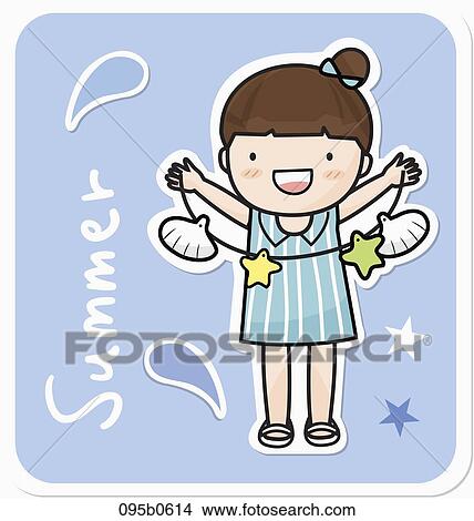 girl holding shells necklaces View Large Illustration Stock Illustration - girl holding shells necklaces. Fotosearch
