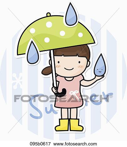 Stock Illustration - girl holding umbrella on a rainy day. Fotosearch