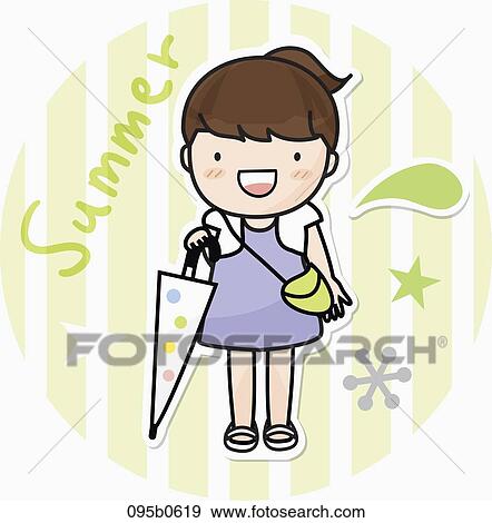 girl holding umbrella View Large Illustration Stock Illustration - girl holding umbrella. Fotosearch