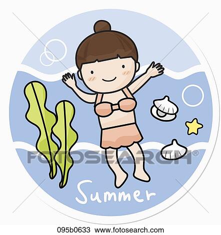 girl swimming in the sea View Large Illustration Drawing - girl swimming in the sea. Fotosearch
