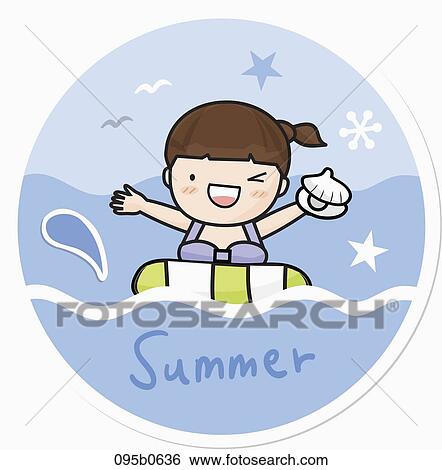 Stock Illustration - girl swimming in the sea. Fotosearch