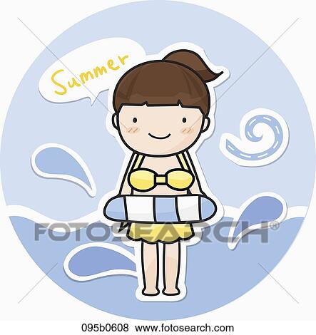 Stock Illustration - girl wearing bikinis and tube. Fotosearch