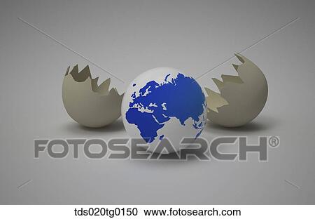 Clipart - globe and broken eggs. Fotosearch