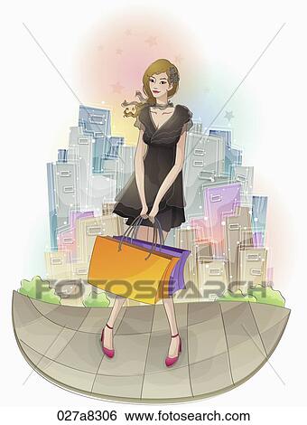 Stock Illustration - lady go shopping. Fotosearch