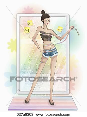 lady measuring her waist View Large Illustration Drawing - lady measuring her waist. Fotosearch