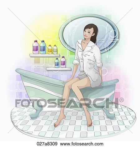 lady sitting on the edge ot bathtub View Large Illustration Stock Illustration - lady sitting on the edge ot bathtub. Fotosearch