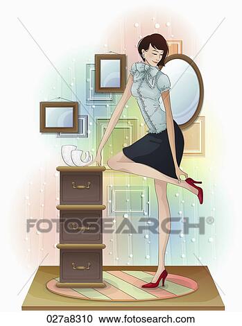 Clipart - lady wearing her high heels. Fotosearch