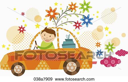 Stock Illustration - man driving his car. Fotosearch