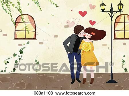 Stock Illustration - man gave a kiss to his lover. Fotosearch