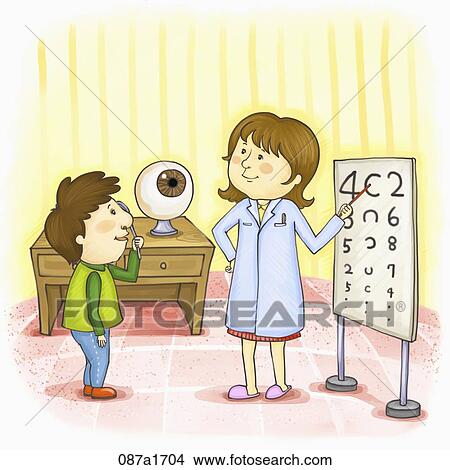 Stock Illustration - man see an eye specialist. Fotosearch