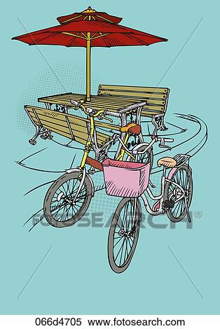 Stock Illustration - parasol and bicycles. Fotosearch