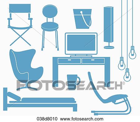 Clipart - silhouette icons of interior goods. Fotosearch
