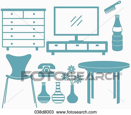 Drawing - silhouette icons of interior goods. Fotosearch