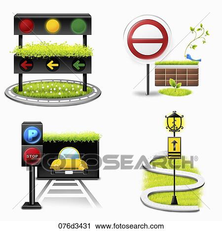 Clip Art - traffic lights and signs. Fotosearch