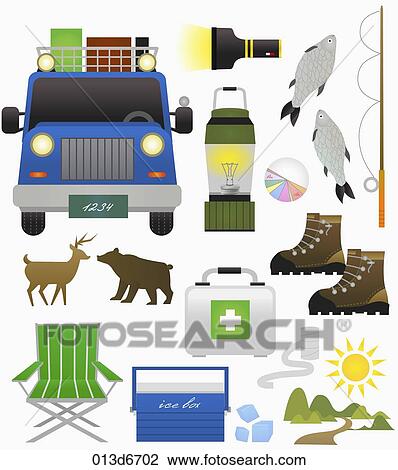various types of camping icons View Large Illustration Drawing - various types of camping icons. Fotosearch