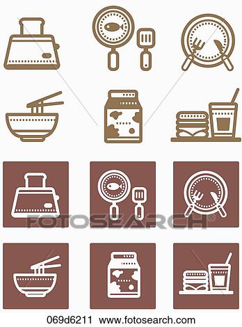 various types of food icons View Large Illustration Clip Art - various types of food icons. Fotosearch