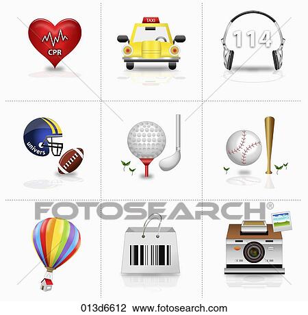 Drawing - various types of icons. Fotosearch