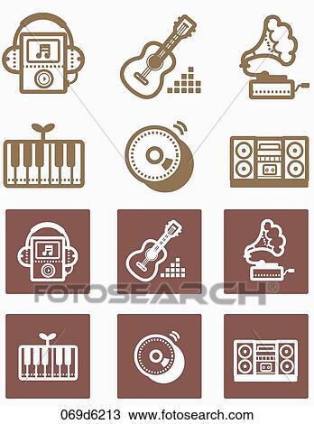 various types of musical instrument icons View Large Illustration Drawing - various types of musical instrument icons. Fotosearch