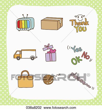 various types of sticker icons View Large Illustration Drawing - various types of sticker icons. Fotosearch