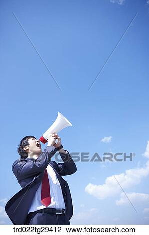 businessman speak louder using megaphone View Large Photo Image Stock Image - businessman speak louder using megaphone. Fotosearch