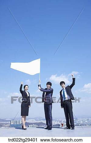 Stock Image - businessman waves flag. Fotosearch