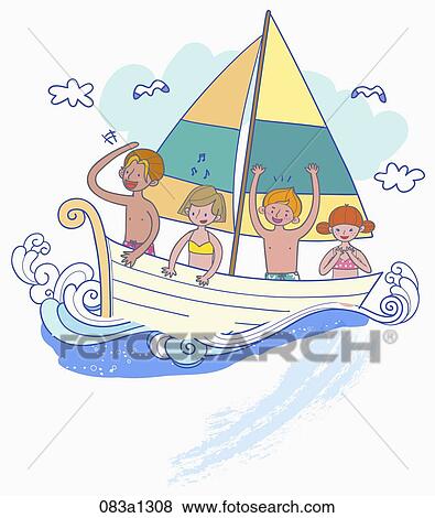 子供 航海 上に 船 イラスト 0a1308 Fotosearch