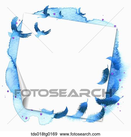 birds and feathers in frame View Large Illustration Stock Illustration - birds and feathers in frame. Fotosearch