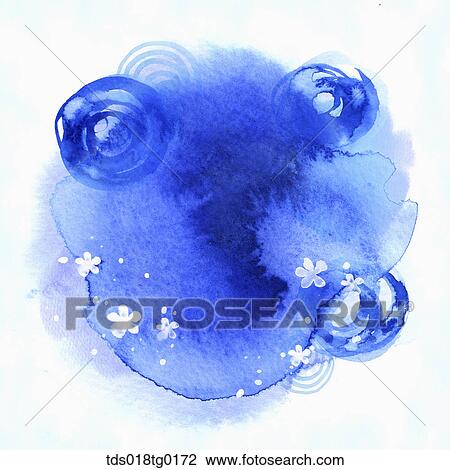 Drawing - blue blossoms backdrop. Fotosearch