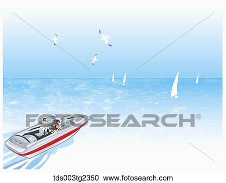 Clipart - boat sailing on the sea. Fotosearch