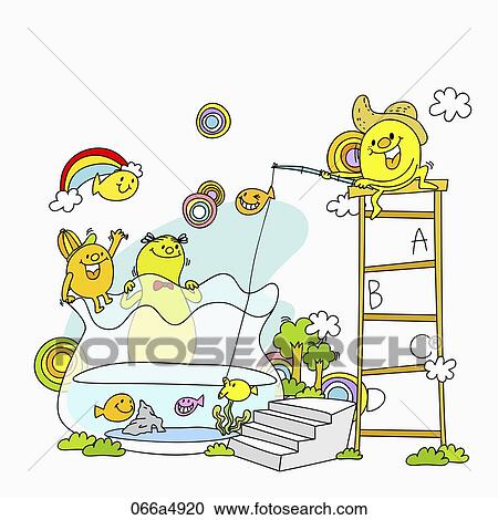 Clipart - characters fishing. Fotosearch