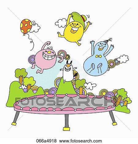 characters jumping on trampoline View Large Illustration Stock Illustration - characters jumping on trampoline. Fotosearch