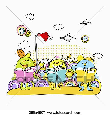 characters reading books View Large Illustration Stock Illustration - characters reading books. Fotosearch