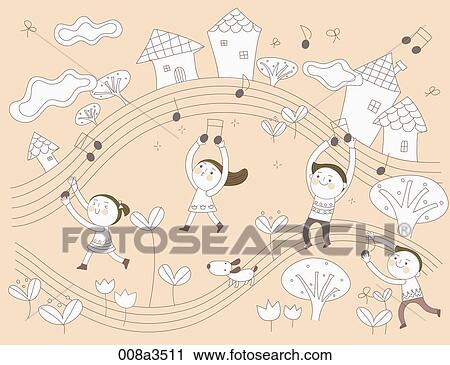 Clip Art - children enjoying their time in various background. Fotosearch