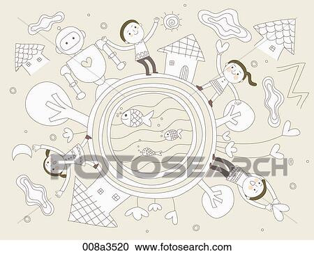 Clipart - children enjoying their time in various background. Fotosearch