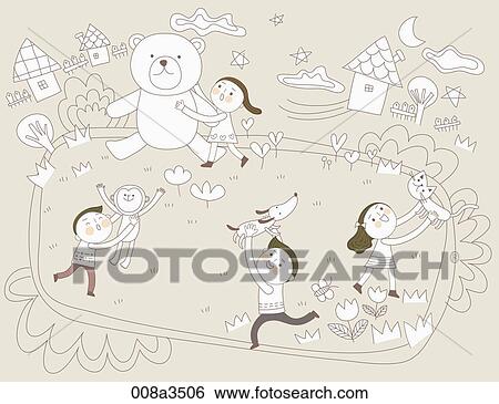 Stock Illustration - children enjoying their time in various background. Fotosearch